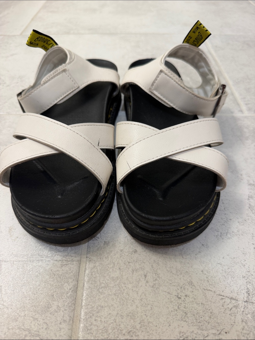 Dr. Martens White Leather Platform Sandals with Black Sole